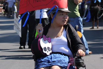 Photo of another organizer in San Jose for Disability Pride Parade.